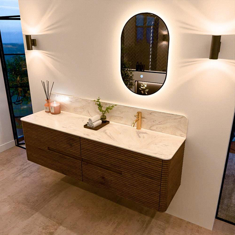 Mondiaz CIRO-DLUX Badkamermeubelset - 170x45x50cm - Solid surface wastafel Ostra - 1 wasbak Rechts - 1 kraangat - 4 lades - Dusk SW1533446