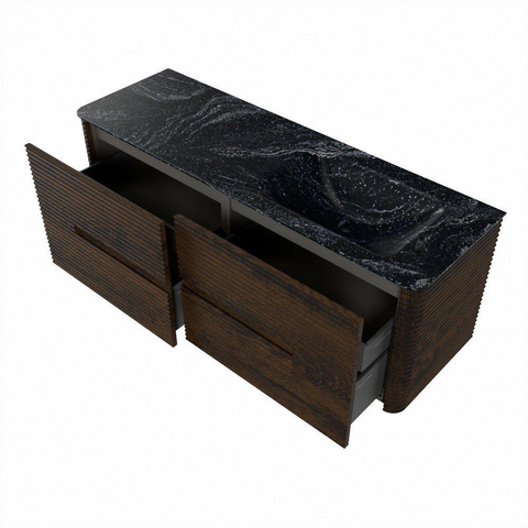 Mondiaz CIRO-DLUX Ensemble de meubles de salle de bains - 140x45x50cm - lavabo solid surface Lava - 1 vasque à droite - sans trous de robinet - 4 tiroirs - Noyer SW1530181