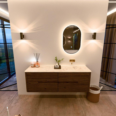 Mondiaz CIRO-DLUX Meuble de salle de bains - 150x45x50cm - plan vasque solid surface Ostra - 1 lavabo à droite - sans trous de robinetterie - 4 tiroirs - Dusk SW1533452