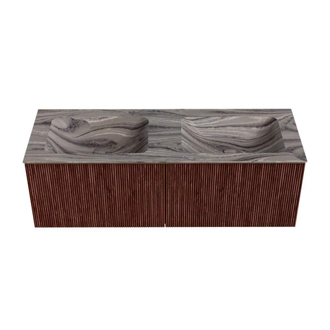 MONDIAZ KURVE-DLUX Meuble de salle de bains 130cm couleur Ruby avec 2 tiroirs et 0 portes. Lavabo LEAF Double 2 trous de robinet Sombra. SW1433990