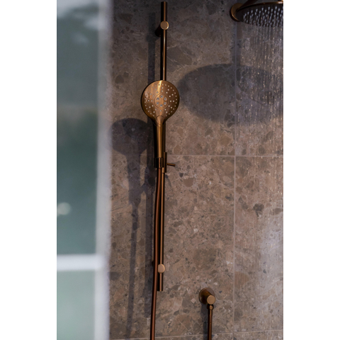 Fortifura Calvi ensemble de douche pluie encastré – douche de tête Ø 25 cm – bras mural courbé 35 cm – douchette ronde 1 jet – cuivre brossé mat SW1170672