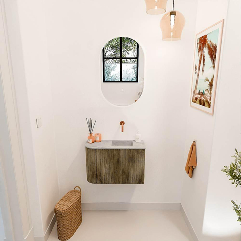 Mondiaz JOYA-DLUX 61.6cm toiletmeubel - ronding links kleur Dusk - Wastafel FAYE positie Rechts Zonder kraangat kleur Glace. SW1423169