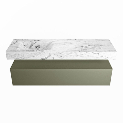 Mondiaz ALAN-DLUX Ensemble de meuble - 150cm - meuble Army mat - 1 tiroir - Lavabo Cloud Glace suspendu - vasque Gauche - 0 trous de robinet SW806052