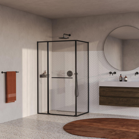 BRAUER Luminis Cabine de douche - 120x90x200 - 3 parties pivotant vers l’intérieur - verre transparent - réversible - incl. revêtement en verre - gunmetal brossé PVD SW1580970