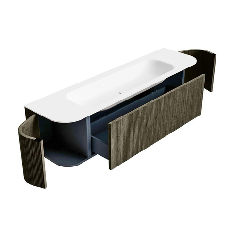 Mondiaz KURVE Badkamermeubelset - 170x46x40cm - 1 lade - 2 deuren - wastafel solid surface - midden - 1 kraangat - Shadow SW1414125