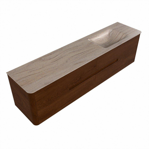 Mondiaz CIRO-DLUX Badkamermeubelset - 190x45x50cm - Solid surface wastafel Saba - 1 wasbak Rechts - 1 kraangat - 4 lades - Ruby SW1531930