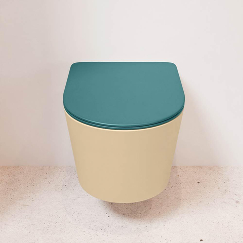Mondiaz LAVIE hangtoilet – spoelrandloos – 36 x 53 cm – met softclose zitting – Sand (beige), zitting Smag (groen) SW1208724