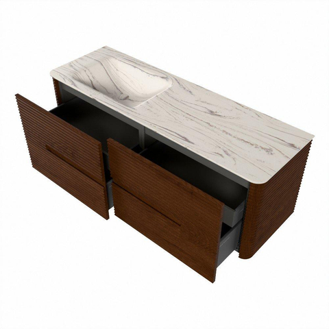 Mondiaz CIRO-DLUX Ensemble de meubles de salle de bains - 140x45x50cm - Plan vasque solid surface Nata - 1 vasque à gauche - sans trous de robinetterie - 4 tiroirs - Ruby SW1532064