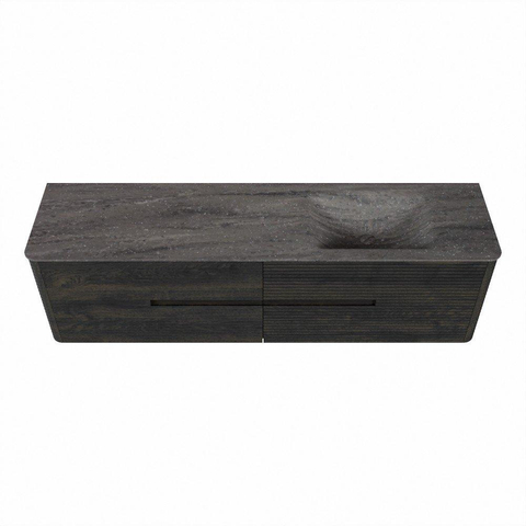 Mondiaz CIRO-DLUX Meuble de salle de bains - 180x45x50cm - Plan vasque Solid surface Oza - 1 vasque à droite - sans trous de robinet - 4 tiroirs - Shadow SW1532669