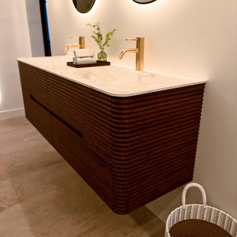 Mondiaz CIRO-DLUX Badkamermeubelset - 150x45x50cm - Solid surface wastafel Ostra - 2 wasbak Dubbel - 2 kraangaten - 4 lades - Ruby SW1531772