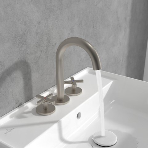Villeroy & Boch Loop & Friends wastafeluitloop set - met kruisgreep brushed - nickel black (mat rvs) SW974354