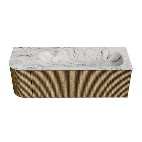 Mondiaz KURVE-DLUX Ensemble de meuble de salle de bains - 135x46x40cm - 1 tiroir - 1 porte - lavabo solid surface - droit - 1 trou de robinet - Dusk SW1415490