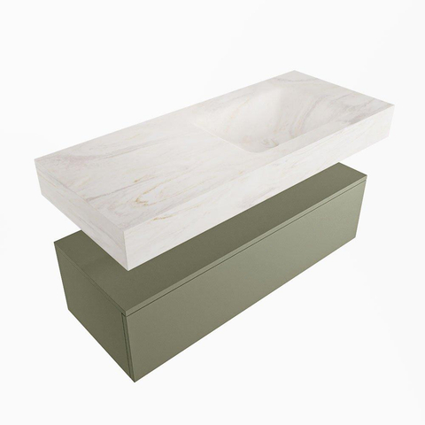 Mondiaz ALAN-DLUX Ensemble de meuble - 110cm - meuble Army mat - 1 tiroir - Lavabo Cloud Ostra suspendu - vasque Droite - 0 trous de robinet SW807534