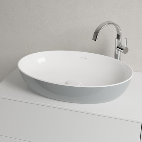 Villeroy & Boch Artis opzetwastafel ovaal - 61x41x12.5cm - zonder kraangat - zonder overloop - French Linen (glans grijs) SW68831