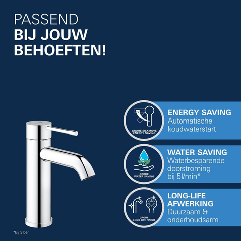 GROHE Essence New Robinet de lavabo à poser - bec 11,6cm - taille S - vidage push-open - chromé SW115547