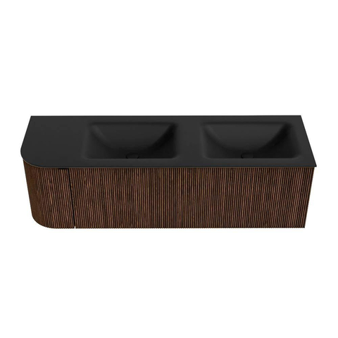 MONDIAZ KURVE Meuble de salle de bains 145cm avec module 25 L couleur Walnut avec 1 tiroir et 1 porte. Lavabo CLOUD double / droite 2 trous de robinet Urban. SW1138544