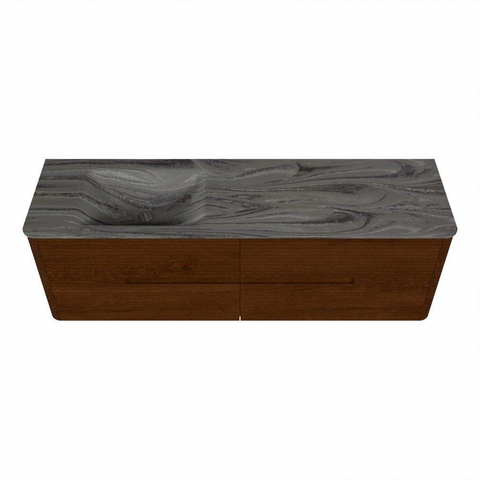 Mondiaz CIRO-DLUX Meuble de salle de bains - 160x45x50cm - Plan vasque solid surface Sombra - 1 vasque à gauche - 1 trou de robinet - 4 tiroirs - Ruby SW1531967