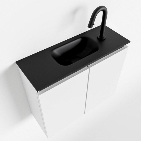 MONDIAZ TURE Fonteinset - 60x23x50cm - 1 kraangat - 2 deuren - talc mat - Wasbak midden - Solid Surface Zwart SW475212
