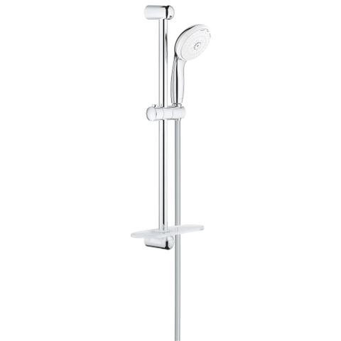 Grohe New Tempesta 100 Glijstangset - 60cm - ronde handdouche - 3 straalsoorten - gladde doucheslang - met zeepschaal - chroom/ - wit SW108111