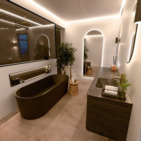 Mondiaz CIRO-DLUX Meuble de salle de bains - 190x45x50cm - Plan vasque Solid surface Lava - 1 lavabo à droite - 1 trou de robinet - 4 tiroirs - Shadow SW1532504