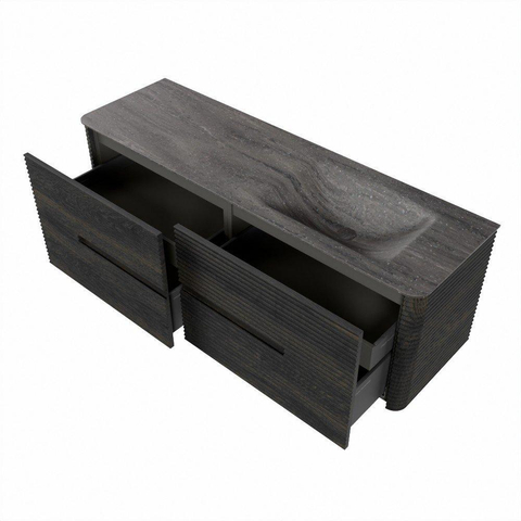Mondiaz CIRO-DLUX Meuble de salle de bains - 150x45x50cm - Plan vasque solid surface Oza - 1 vasque à droite - 1 trou de robinet - 4 tiroirs - Shadow SW1532652