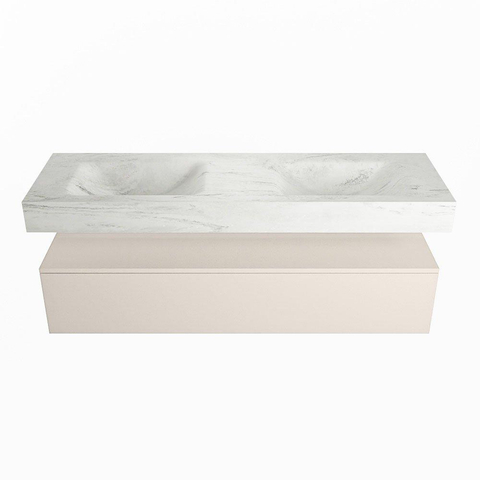 Mondiaz ALAN-DLUX Ensemble de meuble - 150cm - meuble Linen mat - 1 tiroir - Lavabo Cloud Opalo suspendu - vasque Gauche et droite - 0 trous de robinet SW806631