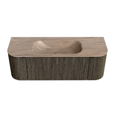 MONDIAZ KURVE-DLUX 130cm badmeubel ronding Links + Rechts kleur Shadow met 1 lade en 2 deuren. Wastafel BIG SMALL Midden zonder kraangat Saba. SW1433248