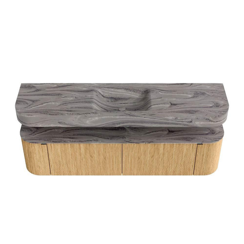 MONDIAZ THOR-DLUX 180cm meuble de salle de bains arrondi gauche + droite couleur Oak avec 2 tiroirs et 2 portes. Vasque suspendue CLOUD Milieu 1 trou de robinet couleur Sombra. SW1466267