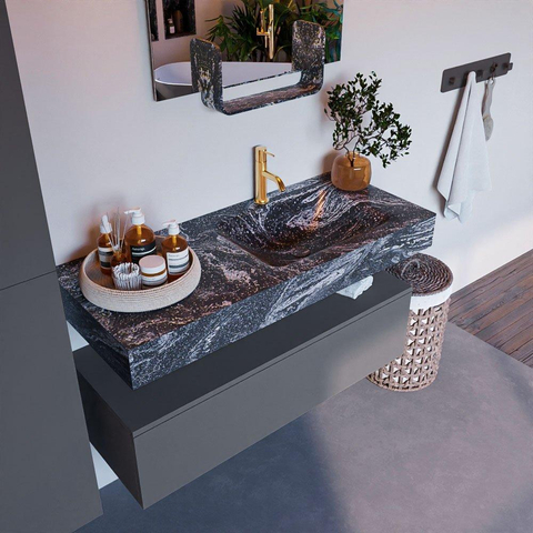 Mondiaz ALAN-DLUX Ensemble de meuble - 110cm - meuble Plata mat - 1 tiroir - Lavabo Cloud Lava suspendu - vasque Droite - 1 trou de robinet SW808630