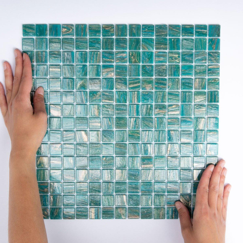 The Mosaic Factory Amsterdam mozaïektegel - 32.2x32.2cm - wand en vloertegel - Vierkant - Glas Turquoise glans SW654804
