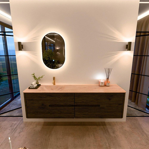 Mondiaz CIRO-DLUX Meuble de salle de bains complet - 180x45x50cm - Plan-vasque Solid surface Saba - 1 vasque à gauche - 1 trou de robinet - 4 tiroirs - Shadow SW1532784