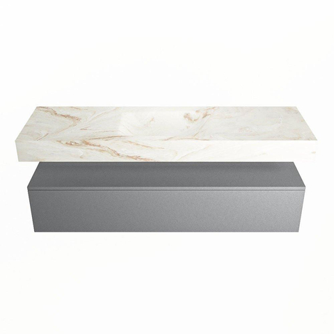 Mondiaz ALAN-DLUX Ensemble de meuble - 150cm - meuble Plata mat - 1 tiroir - Lavabo Cloud Frappe suspendu - vasque Centre - 0 trous de robinet SW805115