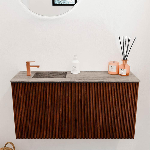 Mondiaz JOYA-DLUX Meuble de salle de bains 80cm - couleur Ruby - Vasque FAYE position Gauche 1 trou de robinet couleur Oza SW1425506