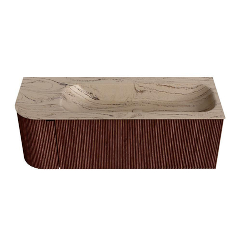 MONDIAZ KURVE-DLUX Meuble de salle de bains 125cm arrondi à gauche couleur Ruby avec 1 tiroir et 1 porte. Lavabo BIG MEDIUM à droite sans trou de robinet Arena. SW1431493