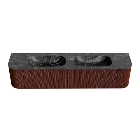 Mondiaz KURVE-DLUX Badkamermeubelset - 200x46x40cm - 2 lade - 2 deuren - wastafel solid surface - dubbel - zonder kraangat - Ruby SW1416079