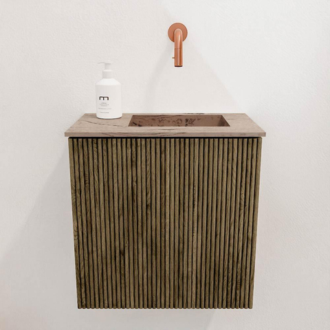 Mondiaz JOYA-DLUX 40cm toiletmeubel - kleur Dusk - Wastafel FAYE positie Rechts Zonder kraangat kleur Arena. SW1425725