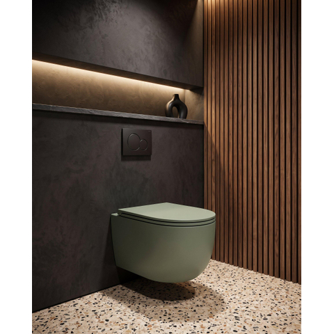 QeramiQ Élan Pack WC Suspendu - 36,5 × 53 cm - cuvette à fond creux - sans bride (rimless) - abattant slim - vert foncé mat SW1581573