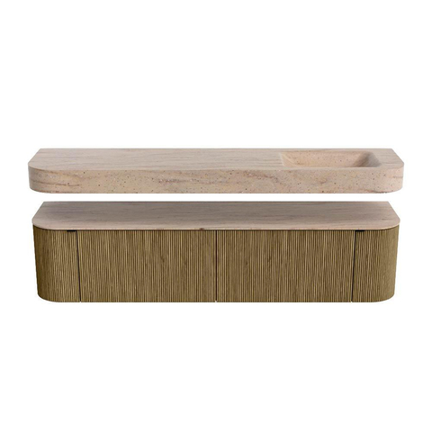 MONDIAZ THOR-DLUX Meuble de salle de bains 190cm arrondi gauche + droite couleur Dusk avec 2 tiroirs et 2 portes. Vasque suspendue CLOUD Droite 1 trou de robinet couleur Saba. SW1466680