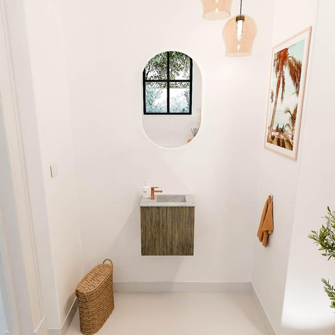 Mondiaz JOYA-DLUX 40cm toiletmeubel - kleur Dusk - Wastafel FAYE positie Rechts 1 kraangat kleur Glace. SW1423194
