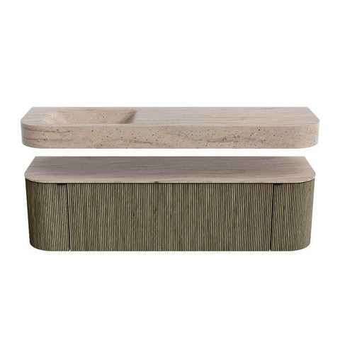 MONDIAZ THOR-DLUX 160cm meuble de salle de bains arrondi gauche + droite couleur Shadow avec 1 tiroir et 2 portes. Vasque suspendue CLOUD Gauche sans trou de robinet couleur Saba. SW1465366
