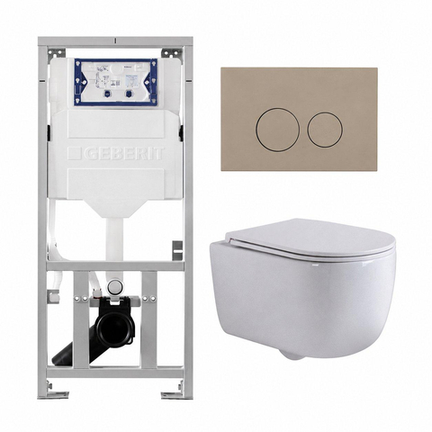 QeramiQ Dely Swirl Toiletset - 36.3x51.7cm - Geberit UP320 inbouwreservoir - met Burda frame - slim zitting - bedieningsplaat taupe - ronde knoppen - mat wit SW1164350