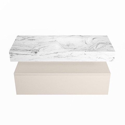 Mondiaz ALAN-DLUX Ensemble de meuble - 110cm - meuble Linen mat - 1 tiroir - Lavabo Cloud Glace suspendu - vasque Droite - 1 trou de robinet SW805637