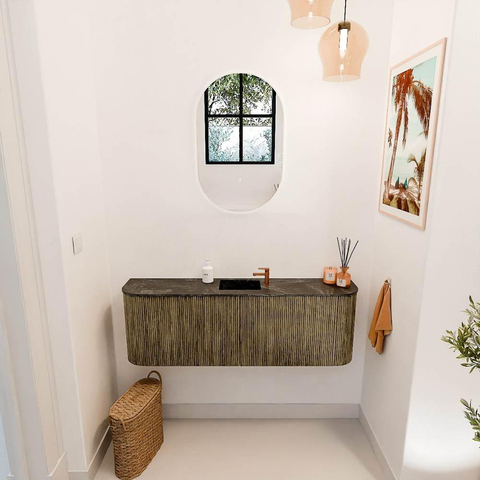 Mondiaz JOYA-DLUX Meuble de salle de bains 123,2cm - arrondi gauche et droite couleur Dusk - Vasque FAYE position Milieu 1 trou de robinet couleur Lava SW1423278