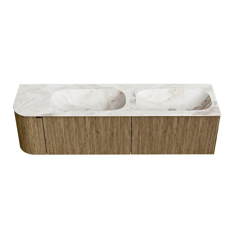 Mondiaz KURVE-DLUX Ensemble de meuble de salle de bains - 165x46x40cm - 2 tiroirs - 1 porte - lavabo solid surface - double / droit - 2 trous de robinet - Dusk SW1415029