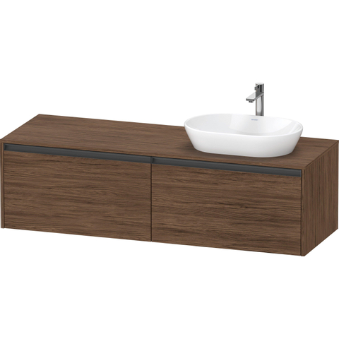 Duravit Ketho.2 Wastafelonderbouwkast - inclusief consoleplaat - met 2 laden - voor waskom rechts - 160x55x45.9cm - met handgrepen antraciet - donker noten mat SW772710