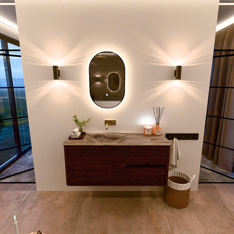 Mondiaz CIRO-DLUX Meuble de salle de bains - 120x45x50cm - plan vasque Solid surface Sombra - 1 lavabo à gauche - sans trous de robinetterie - 2 tiroirs - Ruby SW1531960