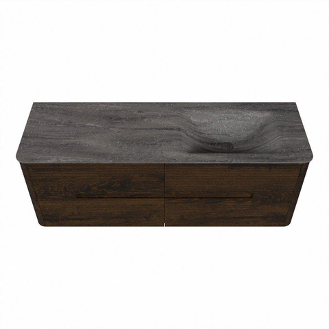 Mondiaz CIRO-DLUX Badkamermeubelset - 140x45x50cm - Solid surface wastafel Oza - 1 wasbak Rechts - zonder kraangaten - 4 lades - Walnut SW1530660