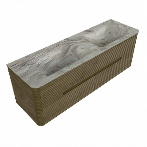 Mondiaz CIRO-DLUX Meuble de salle de bains - 150x45x50cm - Plan vasque Solid surface Glace - 2 bacs Double - sans perçages de robinetterie - 4 tiroirs - Dusk SW1533016