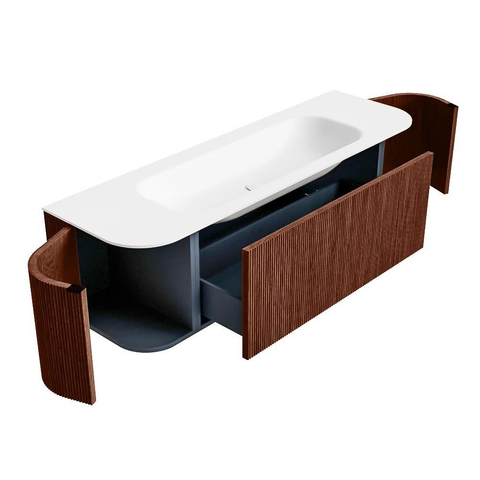 Mondiaz KURVE Badkamermeubelset - 150x46x40cm - 1 lade - 2 deuren - wastafel solid surface - midden - zonder kraangat - Ruby SW1415296