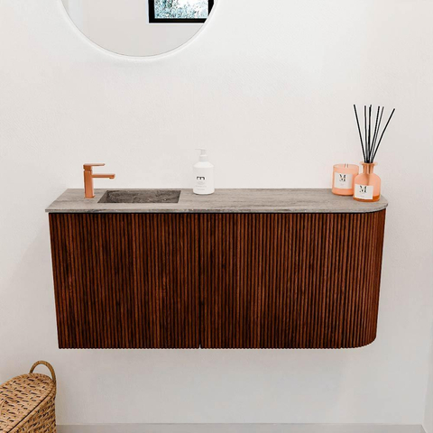 Mondiaz JOYA-DLUX 91.6cm meuble de toilette - arrondi droit couleur Ruby - Vasque FAYE position Gauche 1 trou de robinet couleur Oza SW1425542